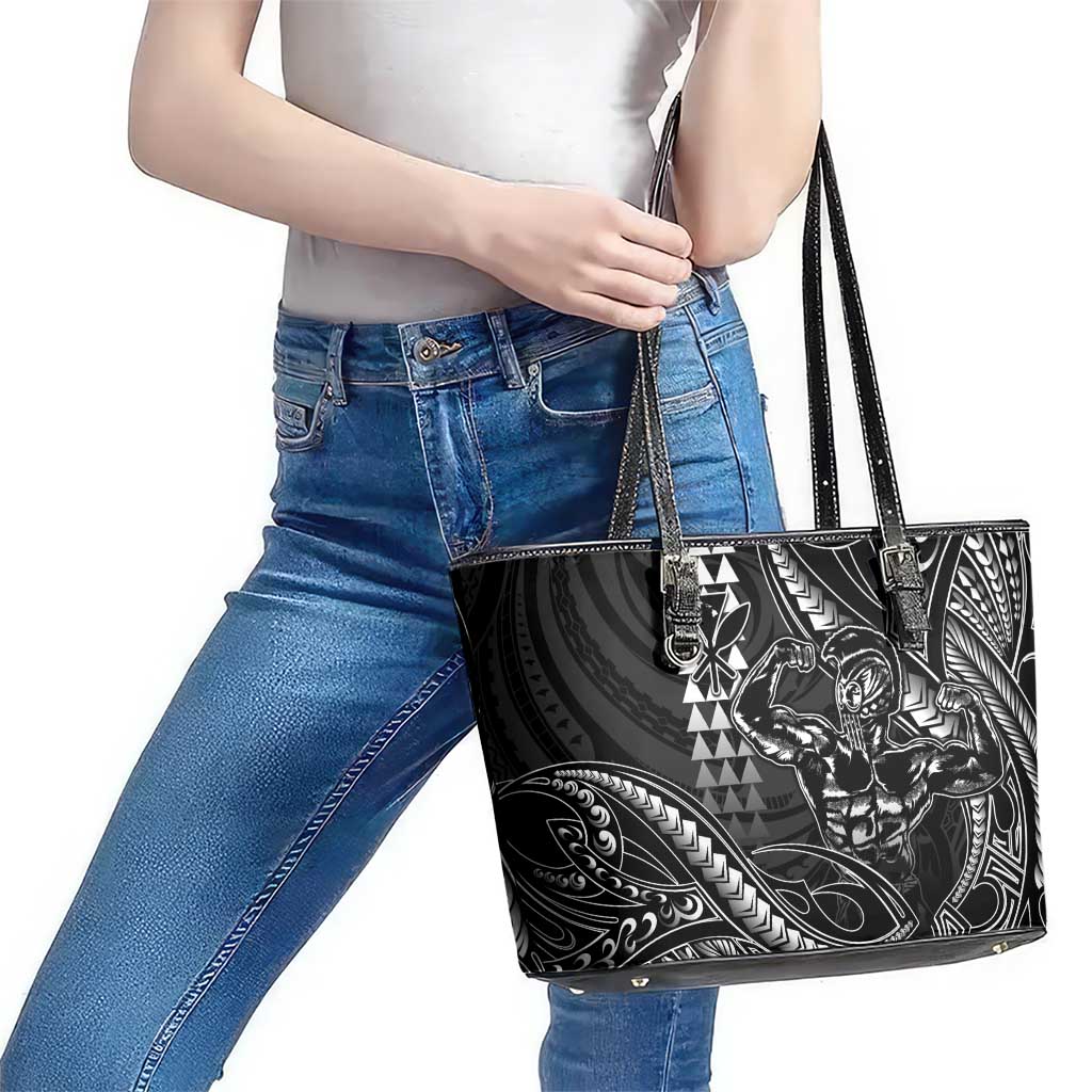 Hawaii Ikaika Warrior Helmet Leather Tote Bag Black Tribal Tattoo