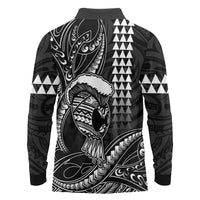 Hawaii Ikaika Warrior Helmet Long Sleeve Polo Shirt Black Tribal Tattoo LT05 - Polynesian Pride