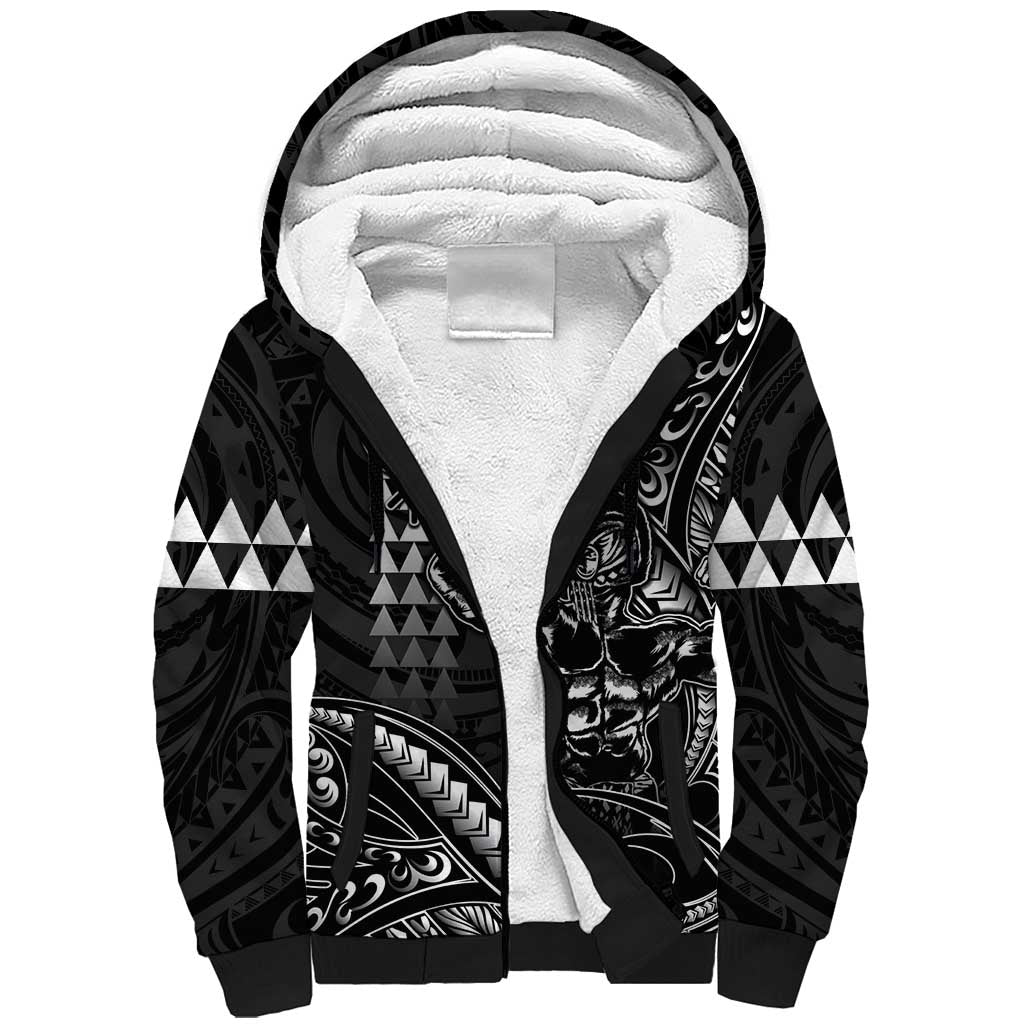 Hawaii Ikaika Warrior Helmet Sherpa Hoodie Black Tribal Tattoo LT05 Unisex Black - Polynesian Pride
