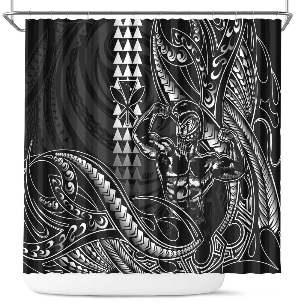 Hawaii Ikaika Warrior Helmet Shower Curtain Black Tribal Tattoo LT05 Black - Polynesian Pride