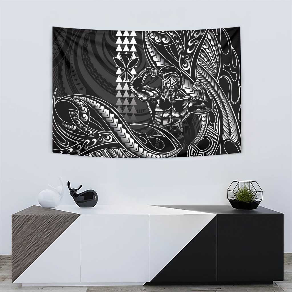 Hawaii Ikaika Warrior Helmet Tapestry Black Tribal Tattoo LT05 - Polynesian Pride