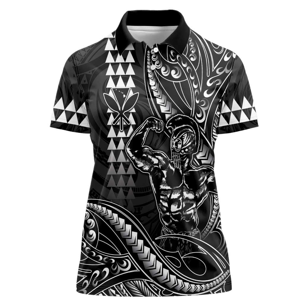 Hawaii Ikaika Warrior Helmet Women Polo Shirt Black Tribal Tattoo