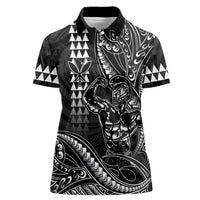 Hawaii Ikaika Warrior Helmet Women Polo Shirt Black Tribal Tattoo