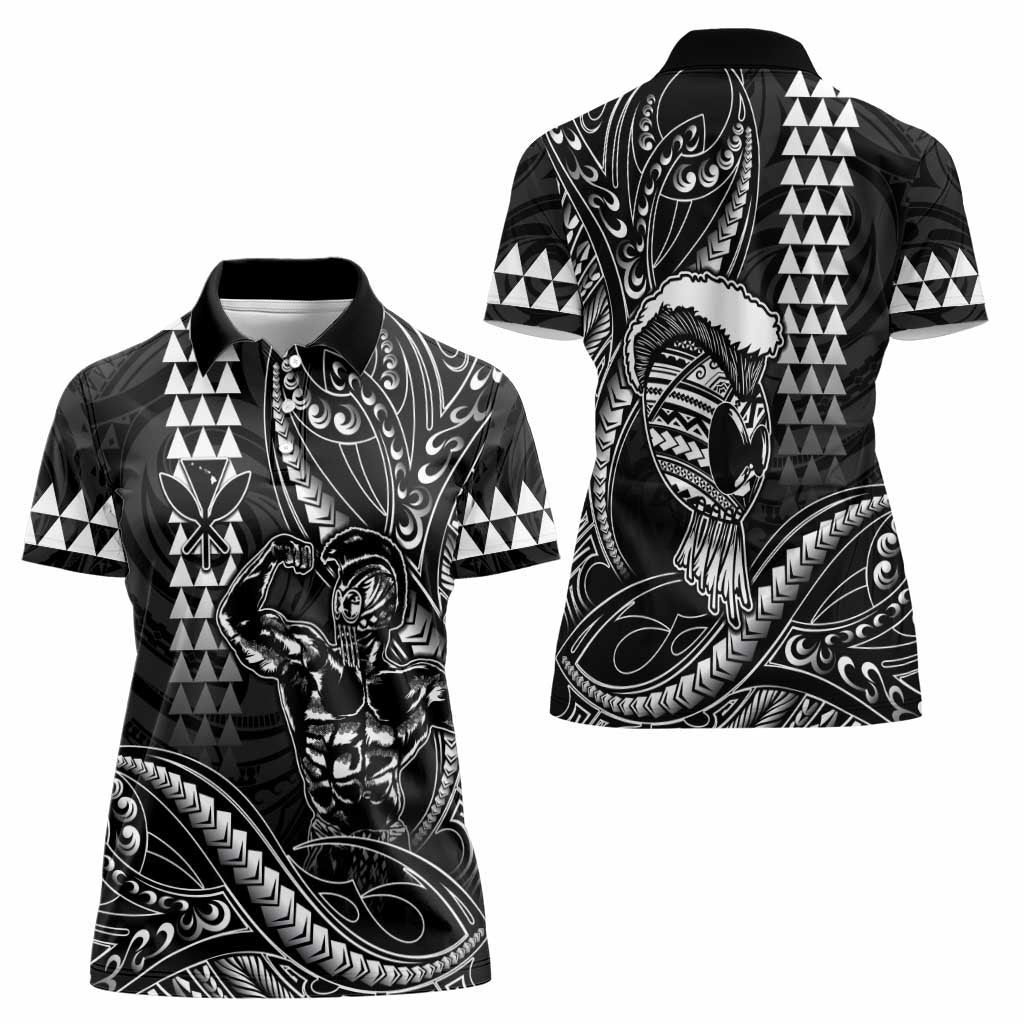 Hawaii Ikaika Warrior Helmet Women Polo Shirt Black Tribal Tattoo
