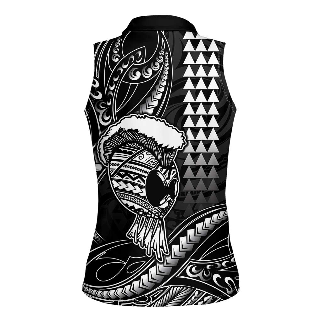Hawaii Ikaika Warrior Helmet Women Sleeveless Polo Shirt Black Tribal Tattoo LT05 - Polynesian Pride