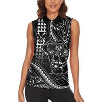 Hawaii Ikaika Warrior Helmet Women Sleeveless Polo Shirt Black Tribal Tattoo LT05 - Polynesian Pride