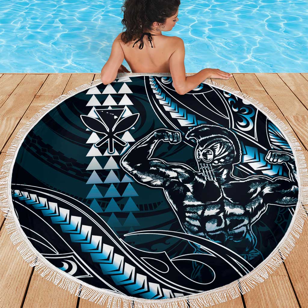 Hawaii Ikaika Warrior Helmet Beach Blanket Blue Tribal Tattoo LT05 - Polynesian Pride