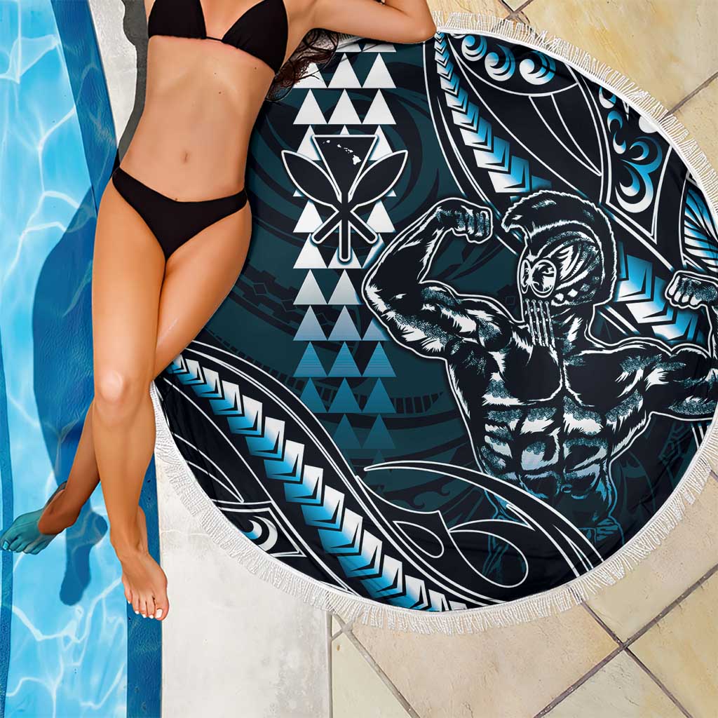 Hawaii Ikaika Warrior Helmet Beach Blanket Blue Tribal Tattoo LT05 - Polynesian Pride