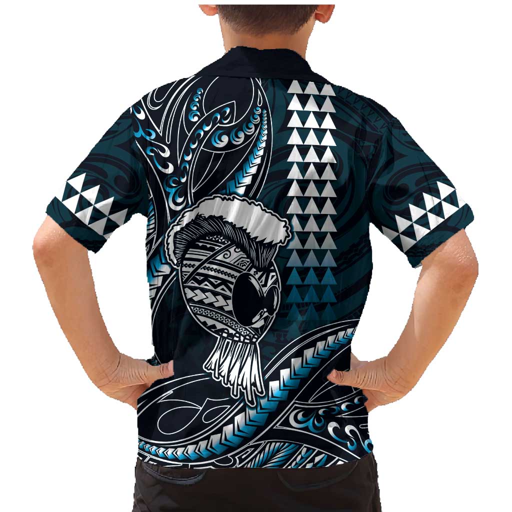 Hawaii Ikaika Warrior Helmet Family Matching Mermaid Dress and Hawaiian Shirt Blue Tribal Tattoo LT05 - Polynesian Pride