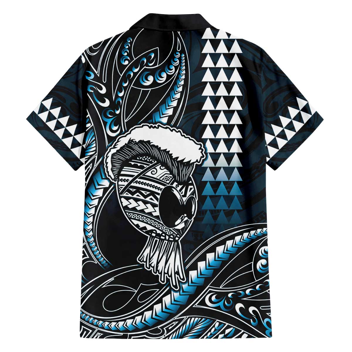 Hawaii Ikaika Warrior Helmet Family Matching Off The Shoulder Long Sleeve Dress and Hawaiian Shirt Blue Tribal Tattoo LT05 - Polynesian Pride