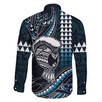 Hawaii Ikaika Warrior Helmet Family Matching Off Shoulder Maxi Dress and Hawaiian Shirt Blue Tribal Tattoo LT05 - Polynesian Pride
