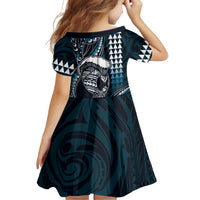 Hawaii Ikaika Warrior Helmet Family Matching Off Shoulder Short Dress and Hawaiian Shirt Blue Tribal Tattoo