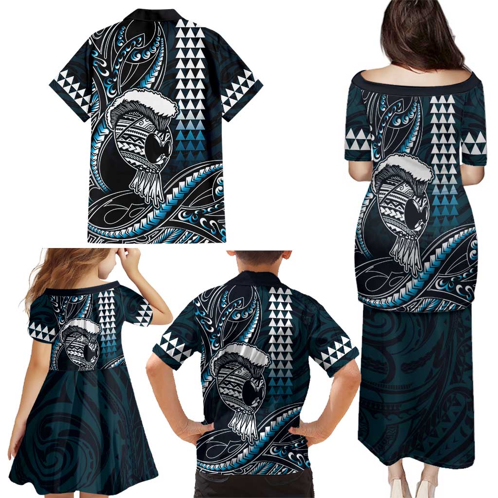 Hawaii Ikaika Warrior Helmet Family Matching Puletasi and Hawaiian Shirt Blue Tribal Tattoo LT05 - Polynesian Pride