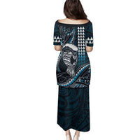 Hawaii Ikaika Warrior Helmet Family Matching Puletasi and Hawaiian Shirt Blue Tribal Tattoo LT05 - Polynesian Pride