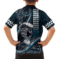 Hawaii Ikaika Warrior Helmet Family Matching Tank Maxi Dress and Hawaiian Shirt Blue Tribal Tattoo