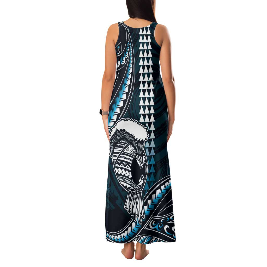Hawaii Ikaika Warrior Helmet Family Matching Tank Maxi Dress and Hawaiian Shirt Blue Tribal Tattoo
