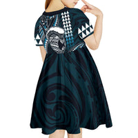 Hawaii Ikaika Warrior Helmet Kid Short Sleeve Dress Blue Tribal Tattoo LT05 - Polynesian Pride