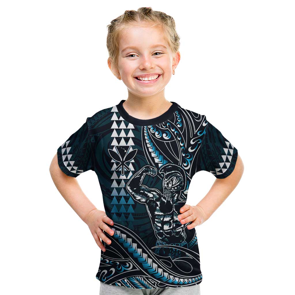 Hawaii Ikaika Warrior Helmet Kid T Shirt Blue Tribal Tattoo