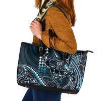 Hawaii Ikaika Warrior Helmet Leather Tote Bag Blue Tribal Tattoo LT05 Blue - Polynesian Pride