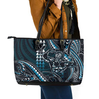 Hawaii Ikaika Warrior Helmet Leather Tote Bag Blue Tribal Tattoo LT05 - Polynesian Pride