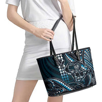 Hawaii Ikaika Warrior Helmet Leather Tote Bag Blue Tribal Tattoo LT05 - Polynesian Pride