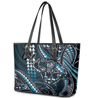 Hawaii Ikaika Warrior Helmet Leather Tote Bag Blue Tribal Tattoo LT05 - Polynesian Pride