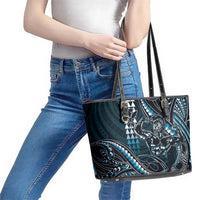 Hawaii Ikaika Warrior Helmet Leather Tote Bag Blue Tribal Tattoo LT05 - Polynesian Pride