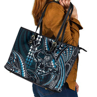 Hawaii Ikaika Warrior Helmet Leather Tote Bag Blue Tribal Tattoo LT05 - Polynesian Pride