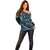 Hawaii Ikaika Warrior Helmet Off Shoulder Sweater Blue Tribal Tattoo