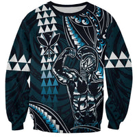 Hawaii Ikaika Warrior Helmet Sweatshirt Blue Tribal Tattoo LT05 Unisex Blue - Polynesian Pride