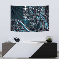 Hawaii Ikaika Warrior Helmet Tapestry Blue Tribal Tattoo LT05 - Polynesian Pride