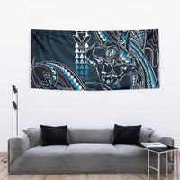 Hawaii Ikaika Warrior Helmet Tapestry Blue Tribal Tattoo LT05 - Polynesian Pride