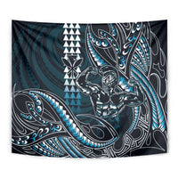 Hawaii Ikaika Warrior Helmet Tapestry Blue Tribal Tattoo LT05 - Polynesian Pride