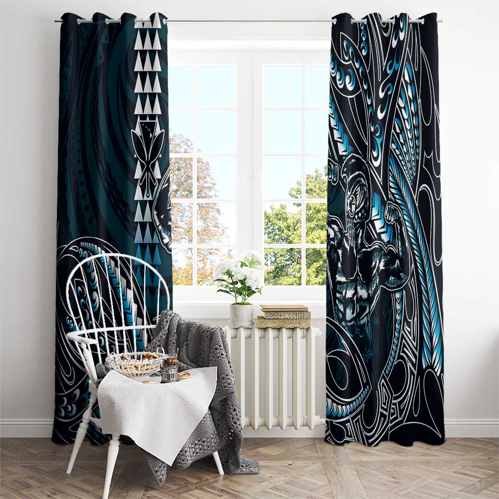 Hawaii Ikaika Warrior Helmet Window Curtain Blue Tribal Tattoo