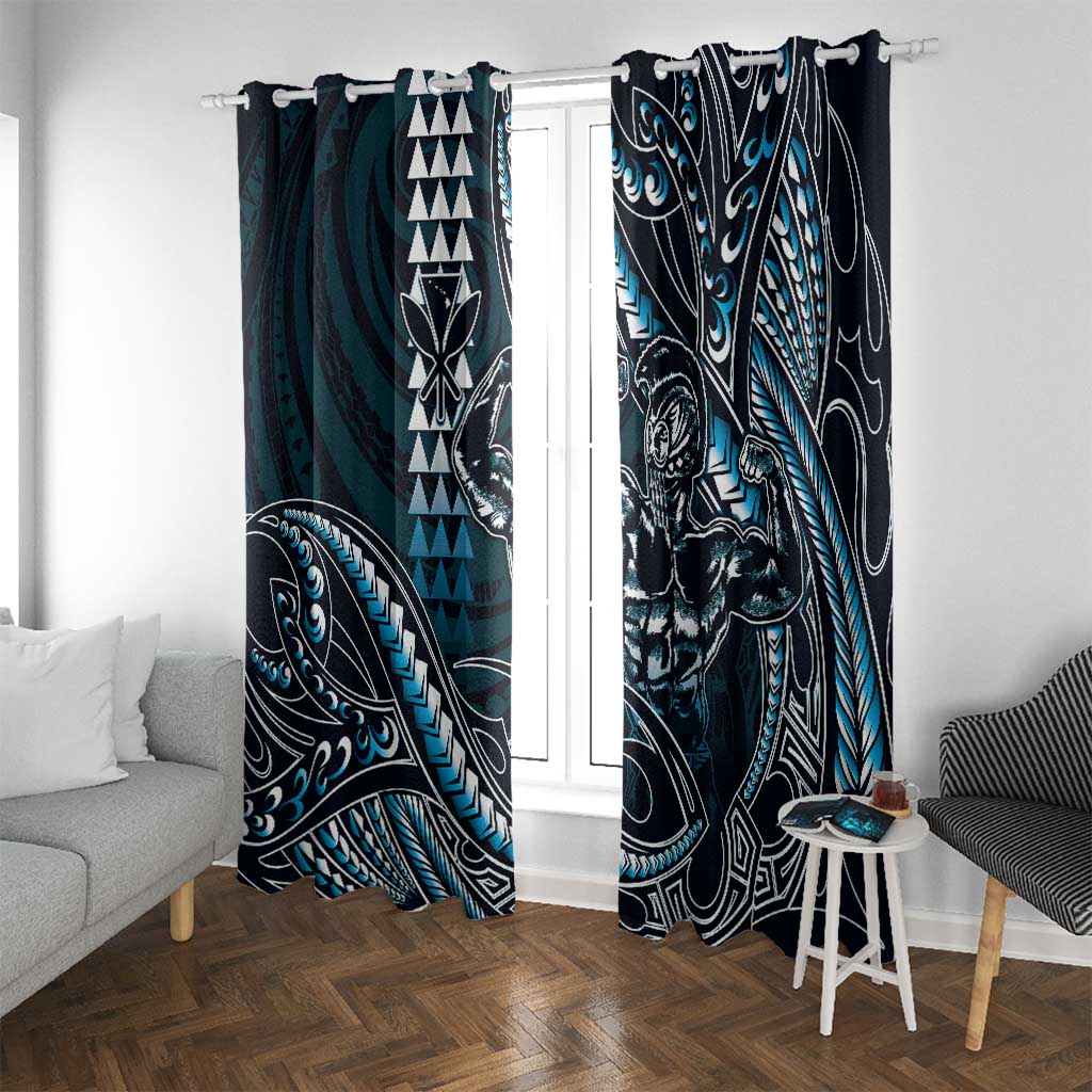 Hawaii Ikaika Warrior Helmet Window Curtain Blue Tribal Tattoo