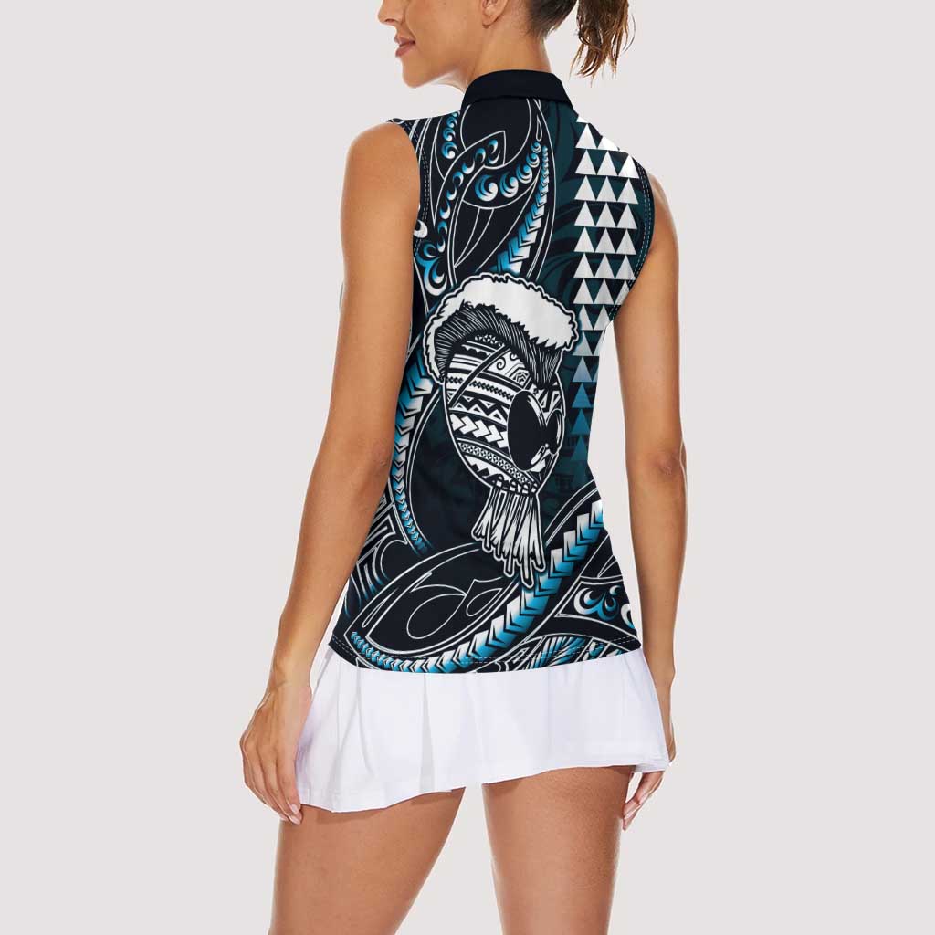 Hawaii Ikaika Warrior Helmet Women Sleeveless Polo Shirt Blue Tribal Tattoo LT05 - Polynesian Pride