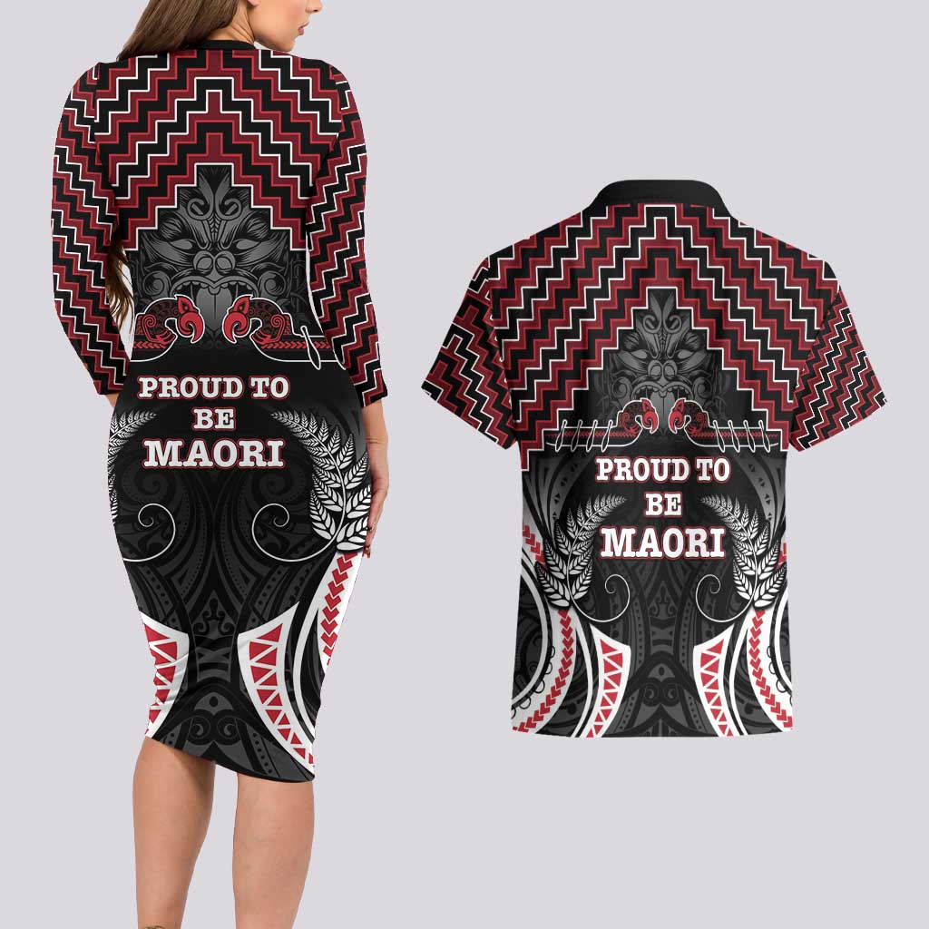 Aotearoa Couples Matching Long Sleeve Bodycon Dress and Hawaiian Shirt Proud To Be Maori LT05 - Polynesian Pride