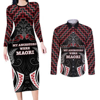 Aotearoa Couples Matching Long Sleeve Bodycon Dress and Long Sleeve Button Shirt Proud To Be Maori LT05 Red - Polynesian Pride