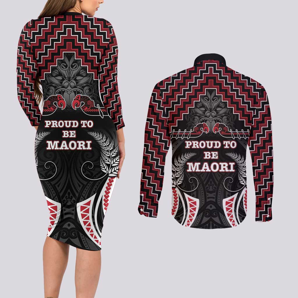 Aotearoa Couples Matching Long Sleeve Bodycon Dress and Long Sleeve Button Shirt Proud To Be Maori LT05 - Polynesian Pride