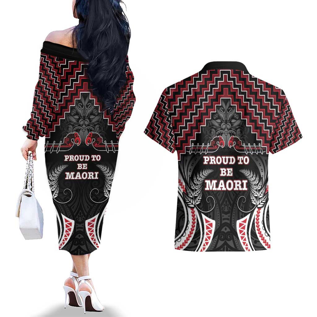 Aotearoa Couples Matching Off The Shoulder Long Sleeve Dress and Hawaiian Shirt Proud To Be Maori LT05 - Polynesian Pride
