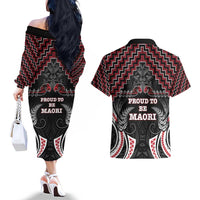 Aotearoa Couples Matching Off The Shoulder Long Sleeve Dress and Hawaiian Shirt Proud To Be Maori LT05 - Polynesian Pride