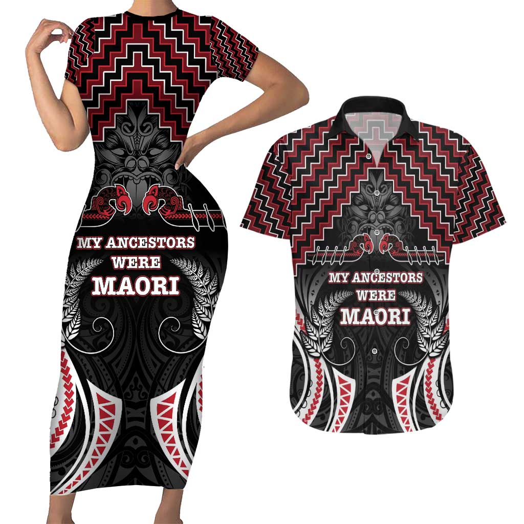 Aotearoa Couples Matching Short Sleeve Bodycon Dress and Hawaiian Shirt Proud To Be Maori LT05 Red - Polynesian Pride