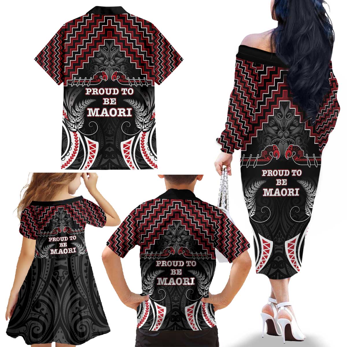 Aotearoa Family Matching Off The Shoulder Long Sleeve Dress and Hawaiian Shirt Proud To Be Maori LT05 - Polynesian Pride