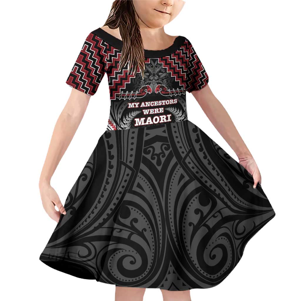 Aotearoa Family Matching Off Shoulder Short Dress and Hawaiian Shirt Proud To Be Maori LT05 Daughter's Dress Red - Polynesian Pride