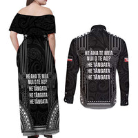Aotearoa Toitu Te Tiriti Couples Matching Off Shoulder Maxi Dress and Long Sleeve Button Shirt No Kiwi Without Iwi LT05 - Polynesian Pride