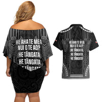 Aotearoa Toitu Te Tiriti Couples Matching Off Shoulder Short Dress and Hawaiian Shirt No Kiwi Without Iwi LT05 - Polynesian Pride