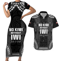 Aotearoa Toitu Te Tiriti Couples Matching Short Sleeve Bodycon Dress and Hawaiian Shirt No Kiwi Without Iwi LT05 Black - Polynesian Pride
