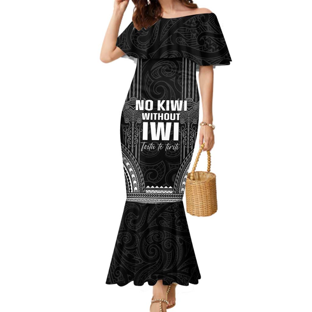 Aotearoa Toitu Te Tiriti Family Matching Mermaid Dress and Hawaiian Shirt No Kiwi Without Iwi LT05 Mom's Dress Black - Polynesian Pride