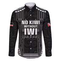 Aotearoa Toitu Te Tiriti Family Matching Off The Shoulder Long Sleeve Dress and Hawaiian Shirt No Kiwi Without Iwi LT05 Dad's Shirt - Long Sleeve Black - Polynesian Pride