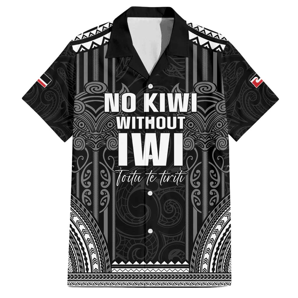 Aotearoa Toitu Te Tiriti Family Matching Puletasi and Hawaiian Shirt No Kiwi Without Iwi LT05 Dad's Shirt - Short Sleeve Black - Polynesian Pride